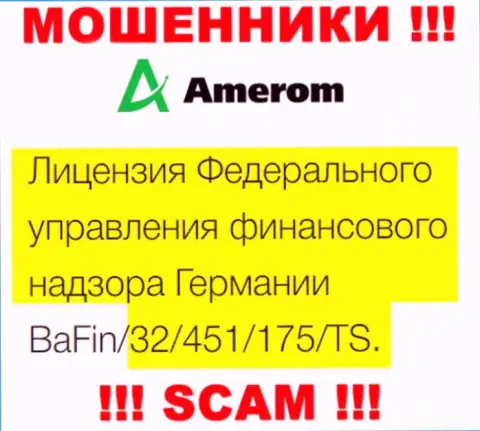 На web-портале Amerom De размещена лицензия, но это коварные мошенники - не стоит доверять им