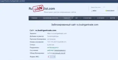 Сайт BudriganTrade на территории России заблокирован Генеральной прокуратурой