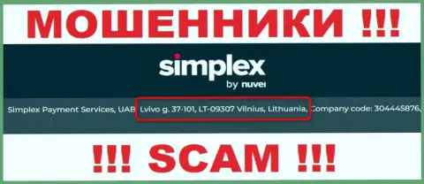 На сайте компании Simplex Payment Service Limited расположен липовый официальный адрес - это МОШЕННИКИ !